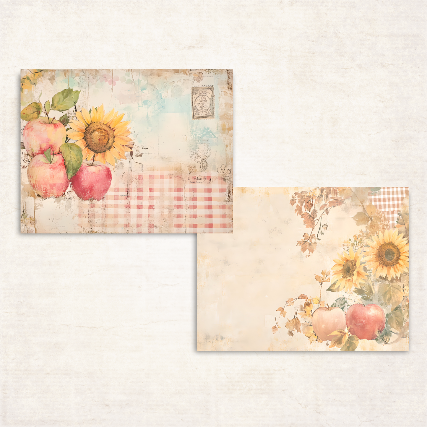 Fall Harvest Journal Pages – Printable Retro Farmhouse Papers with Apples, Sunflowers & Gingham