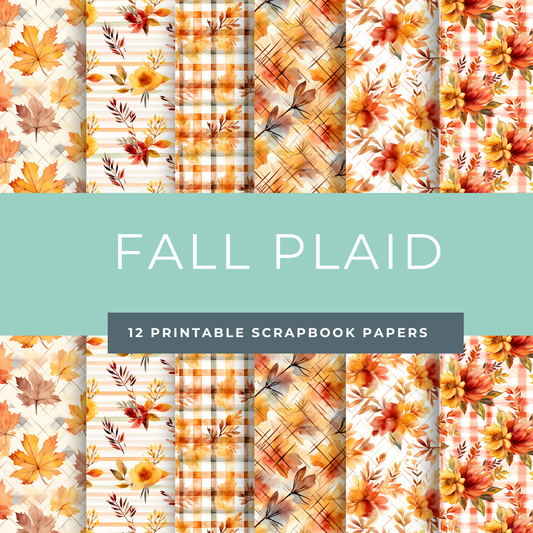Fall Plaid Scrapbook Papers – Printable Autumn Patterns with Leaves, Florals & Cozy Browns