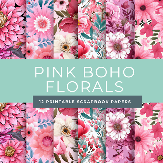 Pink Boho Floral Scrapbook Papers – Printable Vintage Backgrounds for Junk Journals & Collage