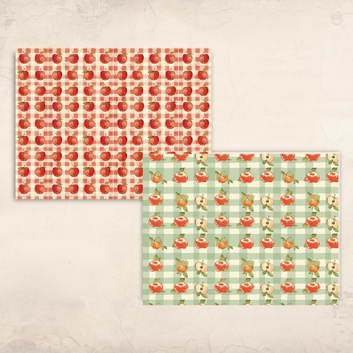 Retro Apple Scrapbook Papers – Printable Fall Gingham & Orchard Patterns for Junk Journals