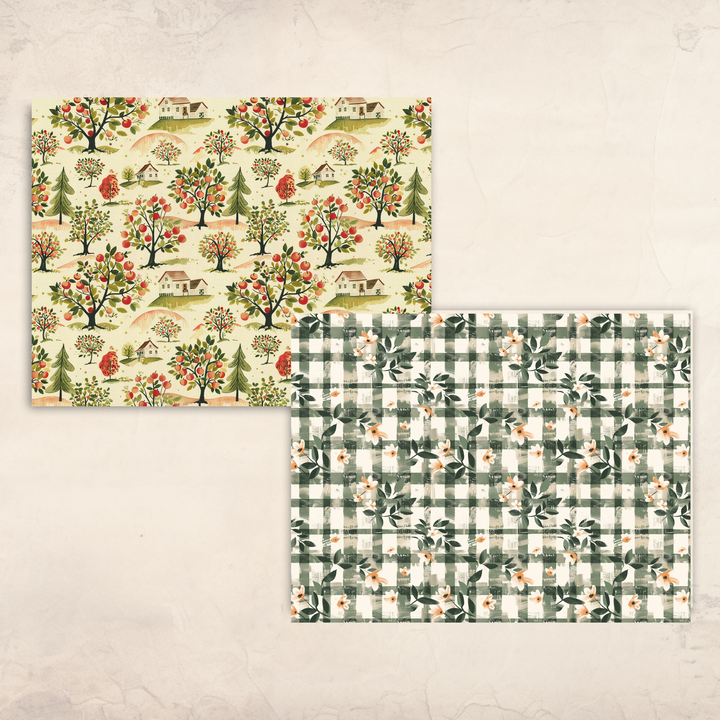 Retro Apple Scrapbook Papers – Printable Fall Gingham & Orchard Patterns for Junk Journals