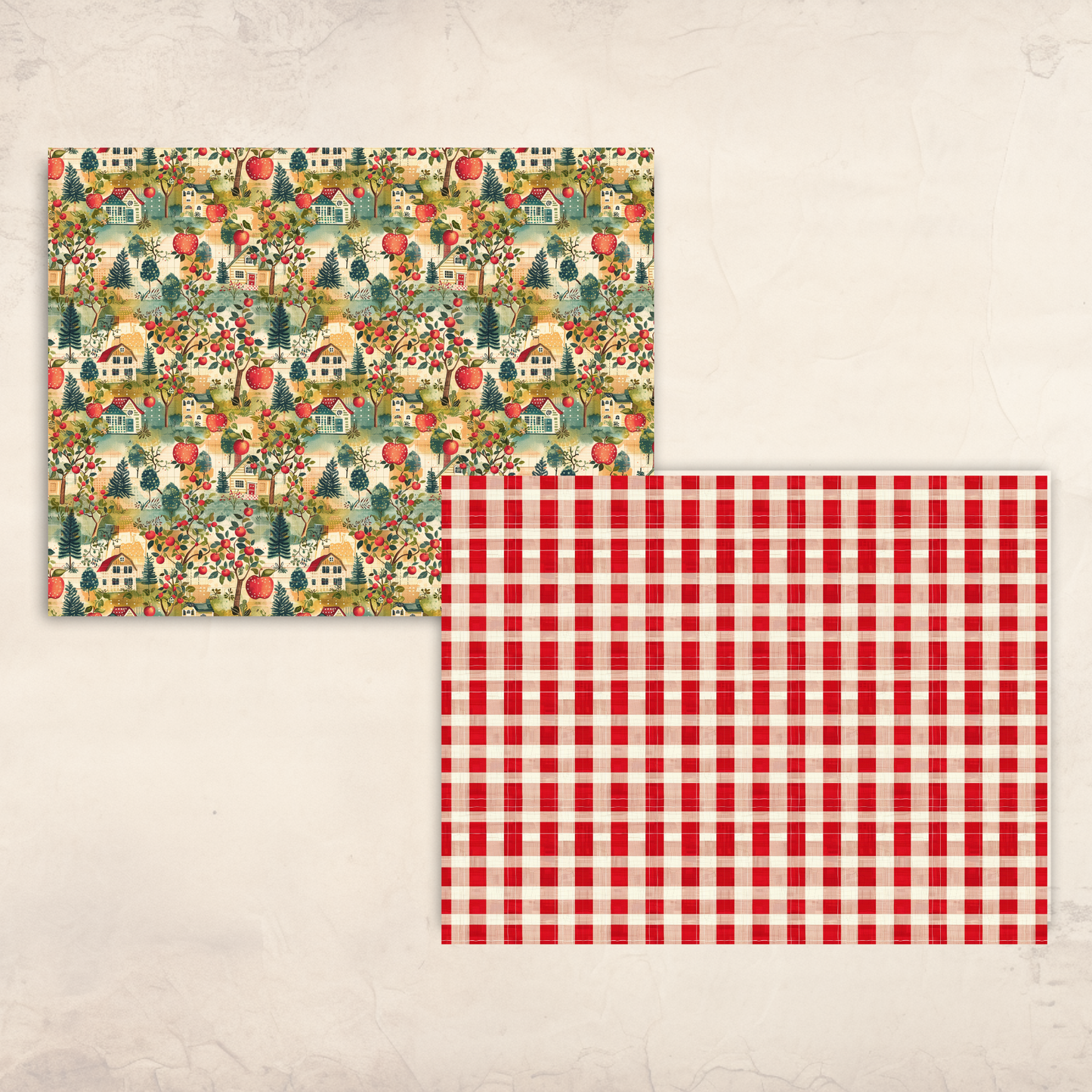 Retro Apple Scrapbook Papers – Printable Fall Gingham & Orchard Patterns for Junk Journals
