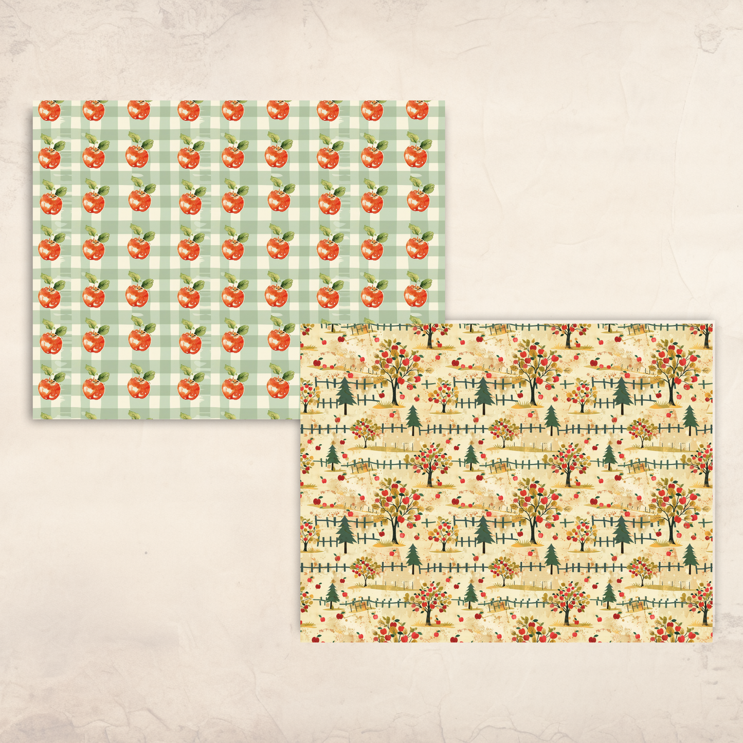 Retro Apple Scrapbook Papers – Printable Fall Gingham & Orchard Patterns for Junk Journals