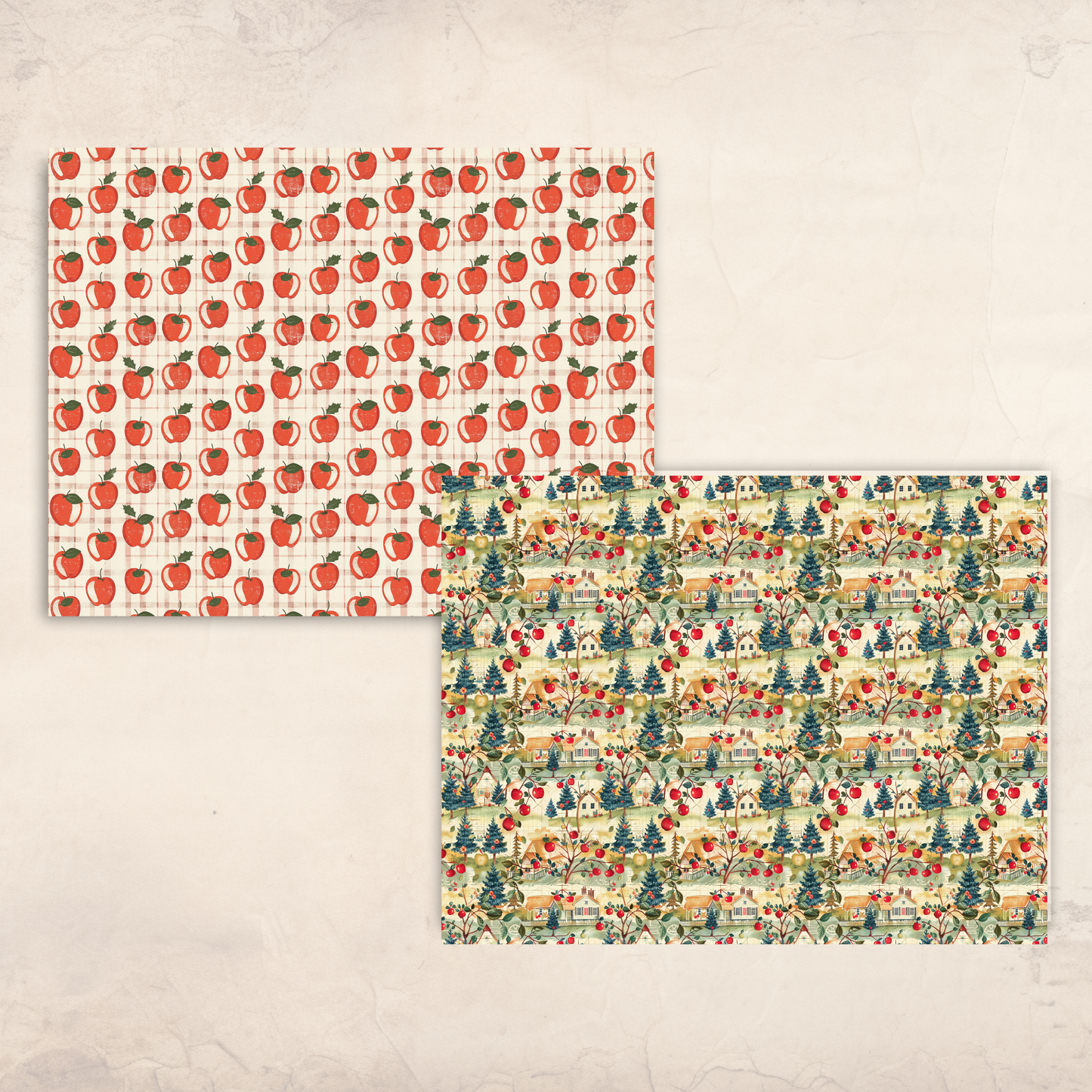 Retro Apple Scrapbook Papers – Printable Fall Gingham & Orchard Patterns for Junk Journals
