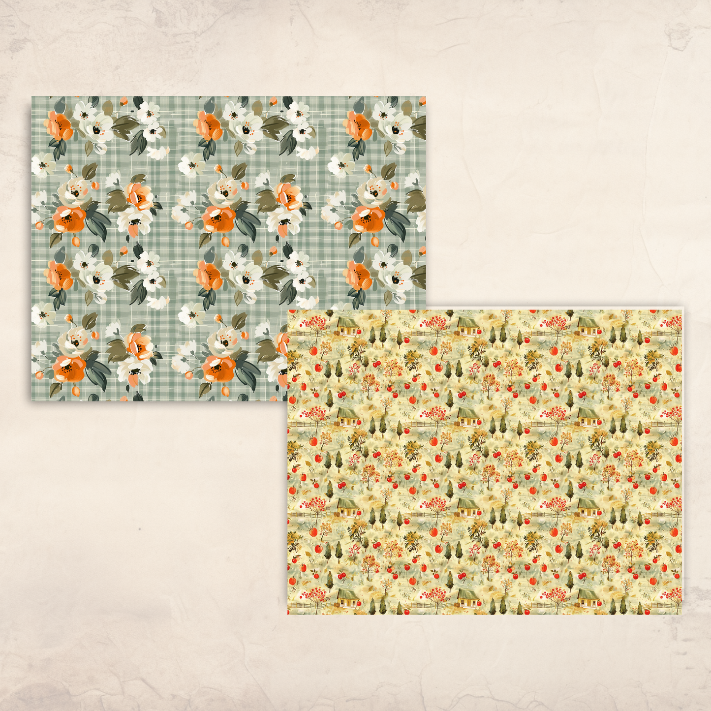 Retro Apple Scrapbook Papers – Printable Fall Gingham & Orchard Patterns for Junk Journals