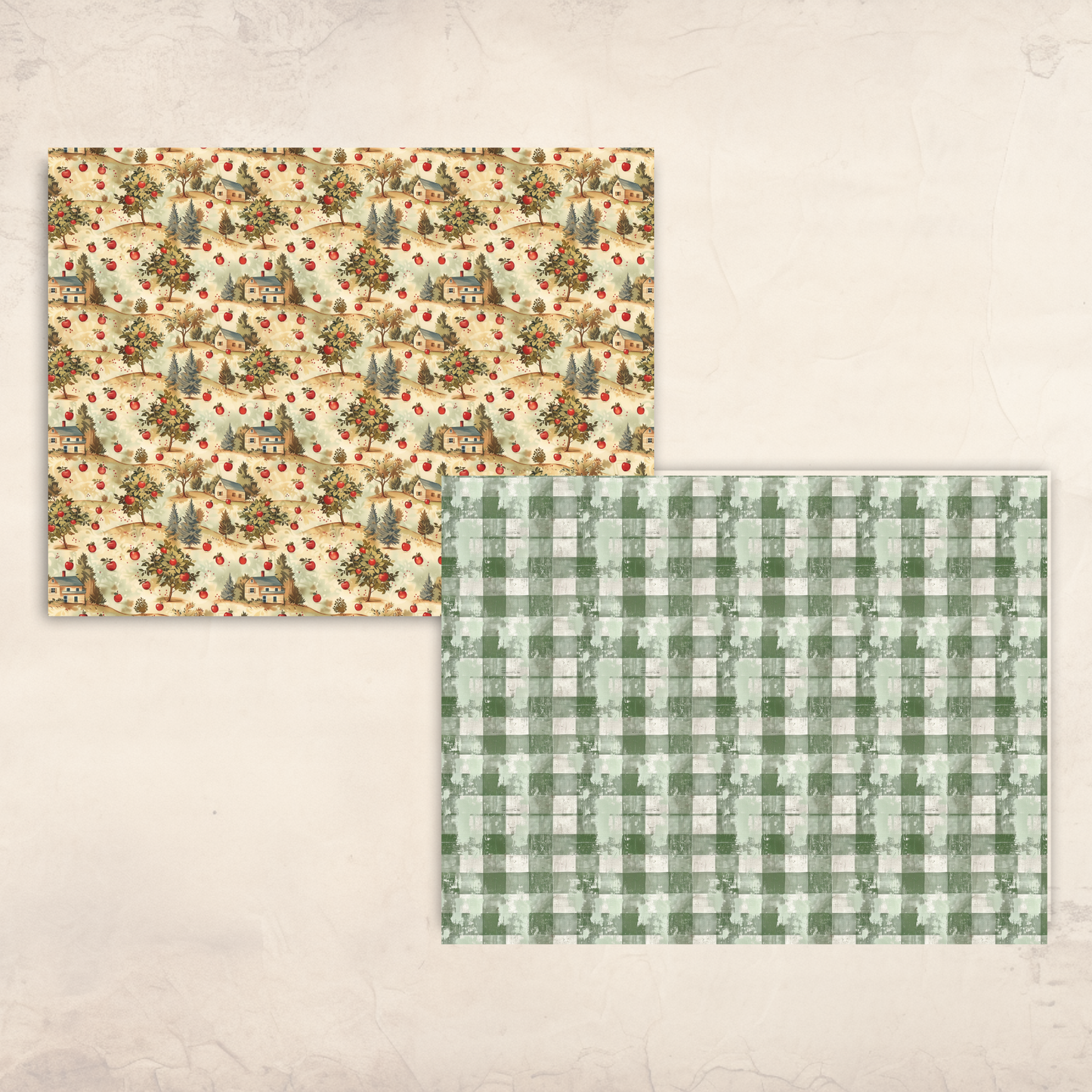 Retro Apple Scrapbook Papers – Printable Fall Gingham & Orchard Patterns for Junk Journals