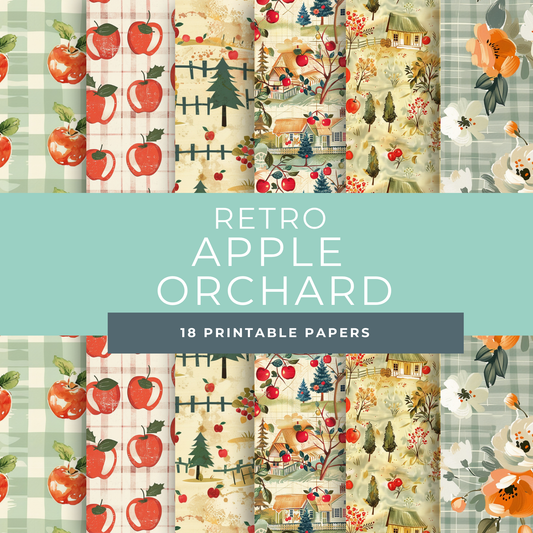 Retro Apple Scrapbook Papers – Printable Fall Gingham & Orchard Patterns for Junk Journals