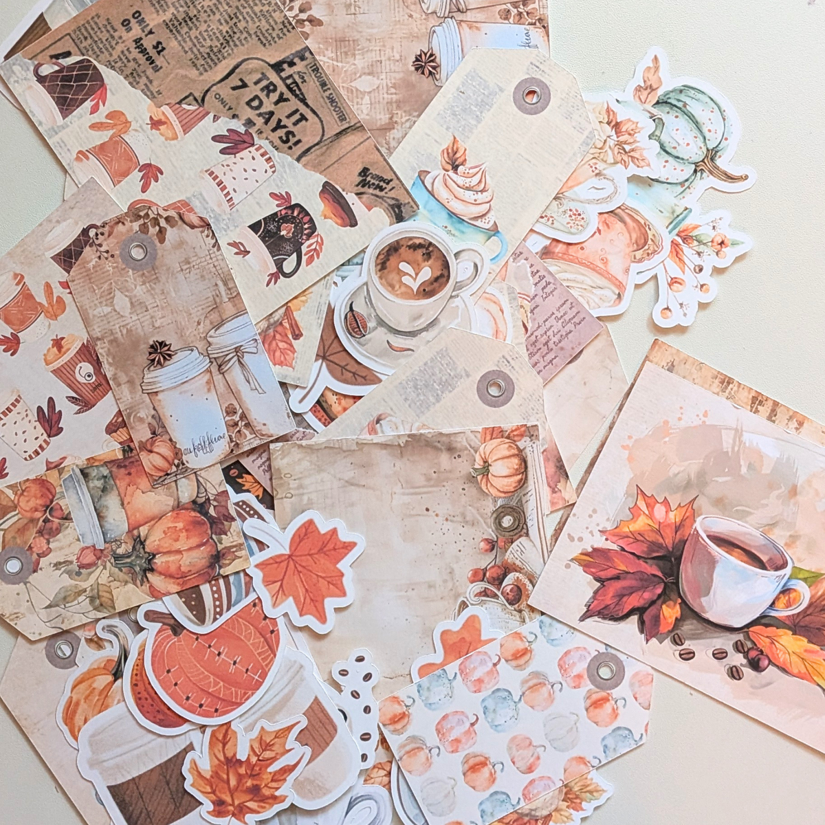 Cozy Fall Coffee Folio Printable – Pumpkin Spice Junk Journal Kit – Autumn Ephemera & Journal Pages
