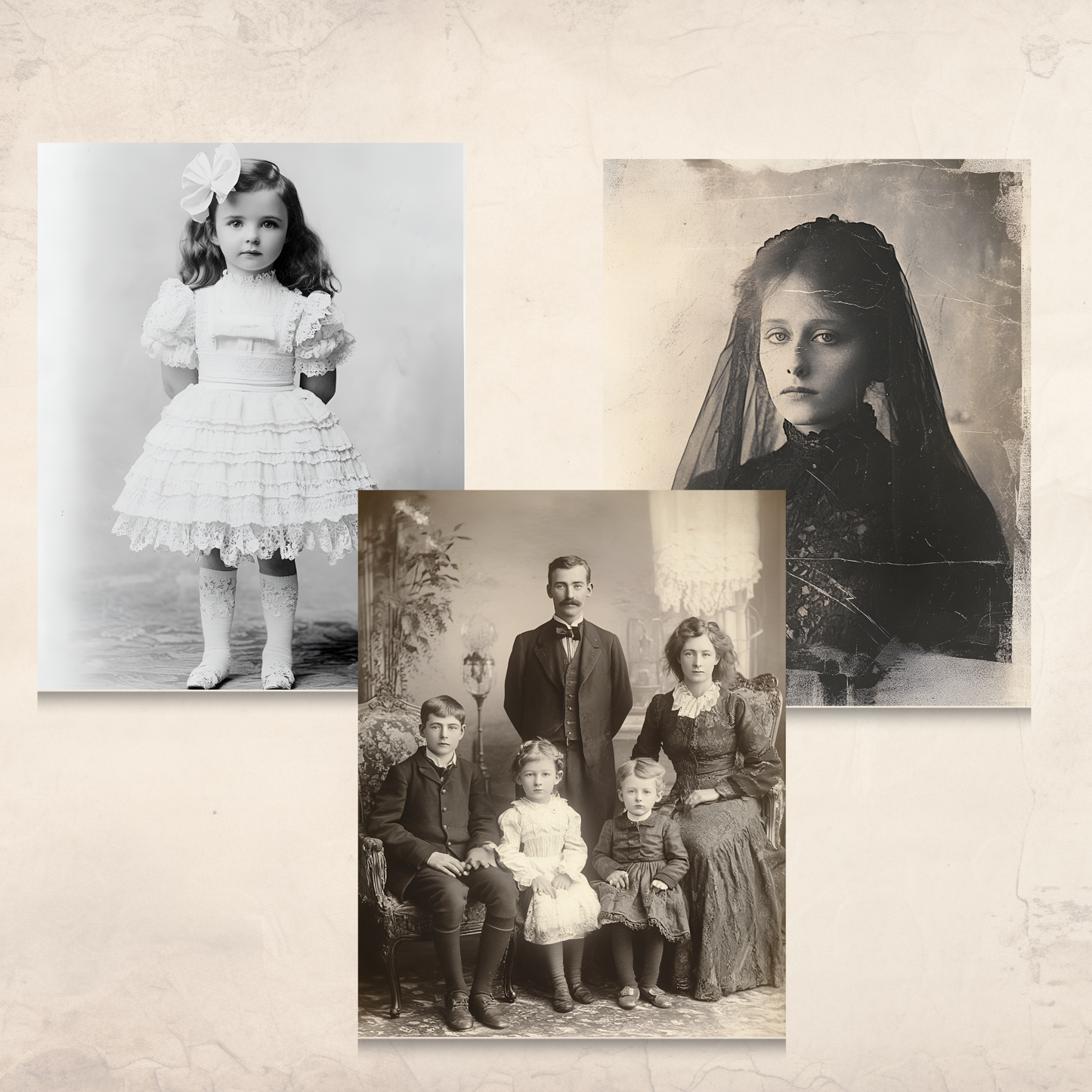 Victorian Portrait Ephemera – 72 Printable Black & White Photos of Women, Men & Families