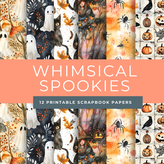 Whimsical Halloween Scrapbook Papers – Printable Watercolor Ghosts, Witches & Spooky Cute Patterns