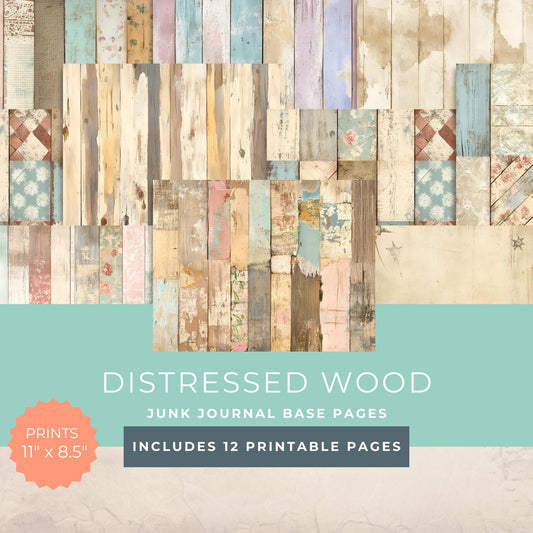 Distressed Wood Digital Paper – Rustic Shabby Chic Woodgrain Backgrounds for Junk Journals & Scrapbooks