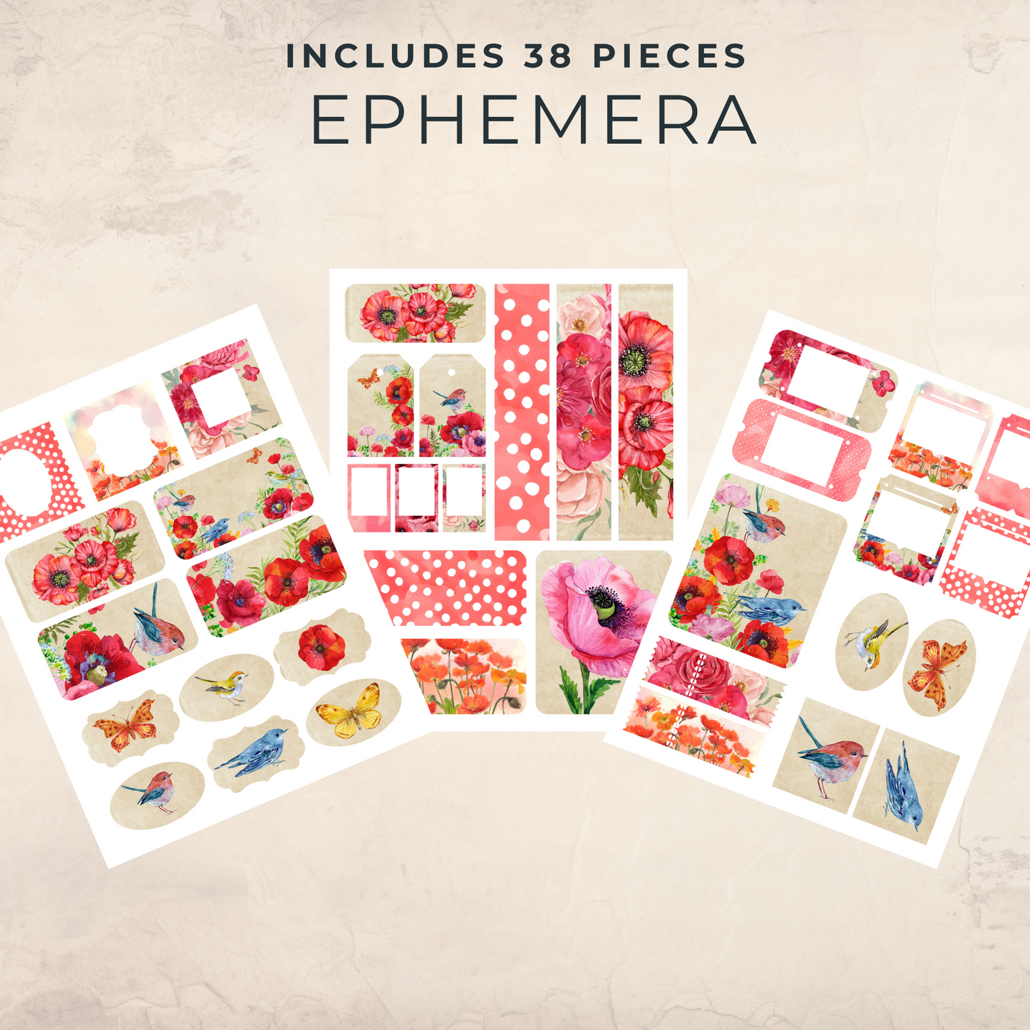 Whimsical Birds and Poppies FREE DOWNLOAD