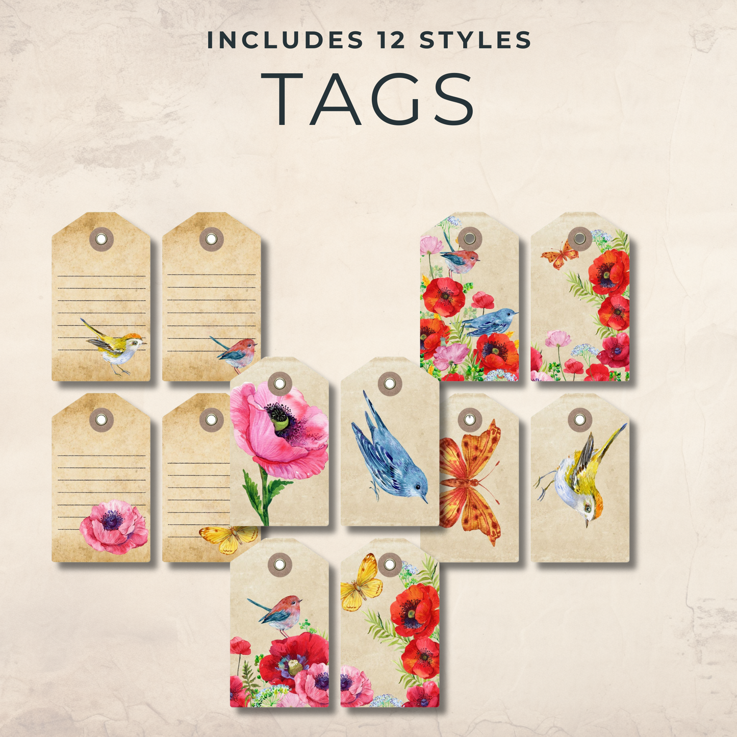 Whimsical Birds and Poppies FREE DOWNLOAD