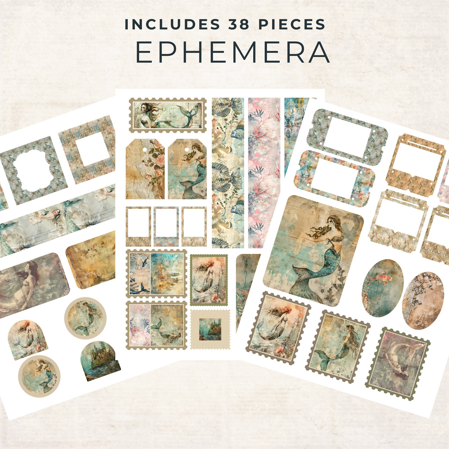 Mermaid Dreams Junk Journal Kit – Vintage Printable Ephemera & Underwater Collage Pages