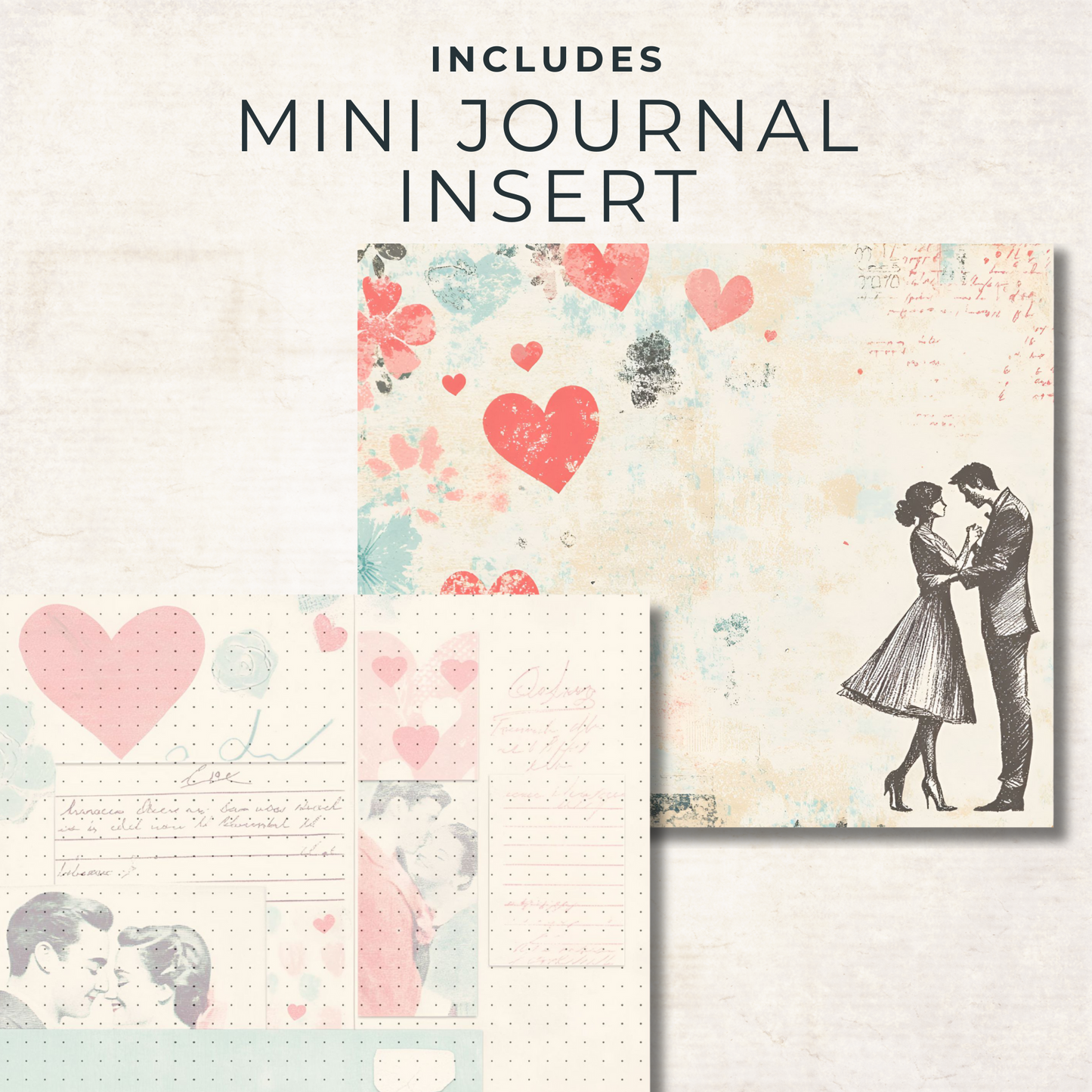 1950s Valentine Junk Journal Folio Kit – Printable Retro Romance Scrapbook, Ephemera & Mini Journal