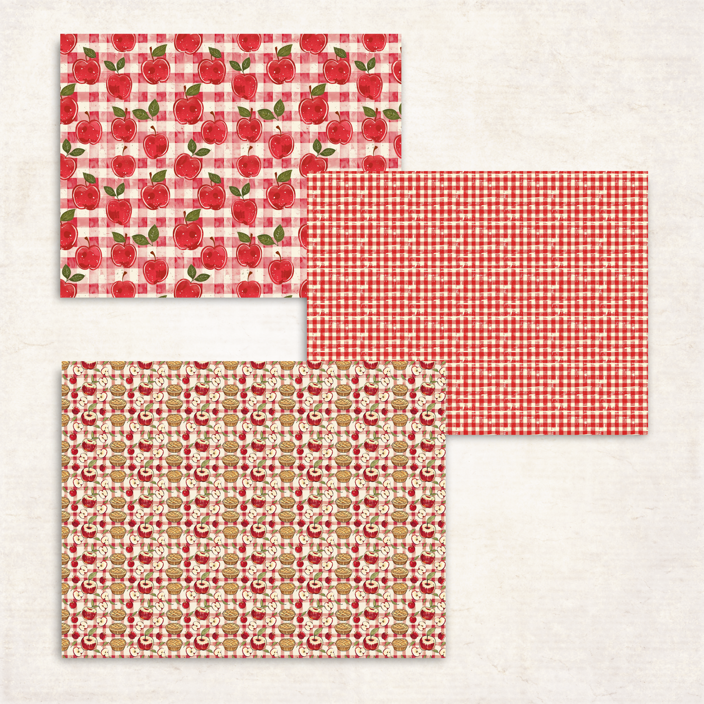 Apple Harvest Scrapbook Papers – Printable Fall Gingham & Apple Pie Patterns for Junk Journals