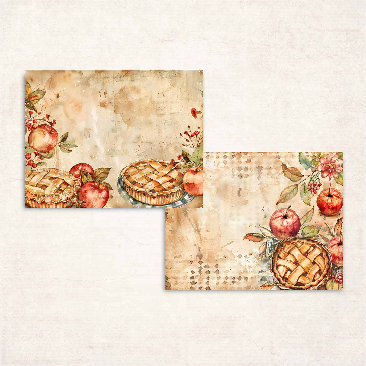 Apple Pie Journal Pages – Printable Fall Junk Journal Papers with Apples, Pies & Red Gingham