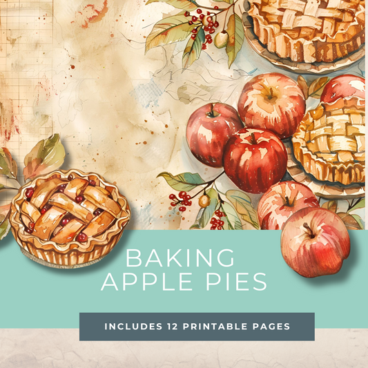 Apple Pie Journal Pages – Printable Fall Junk Journal Papers with Apples, Pies & Red Gingham