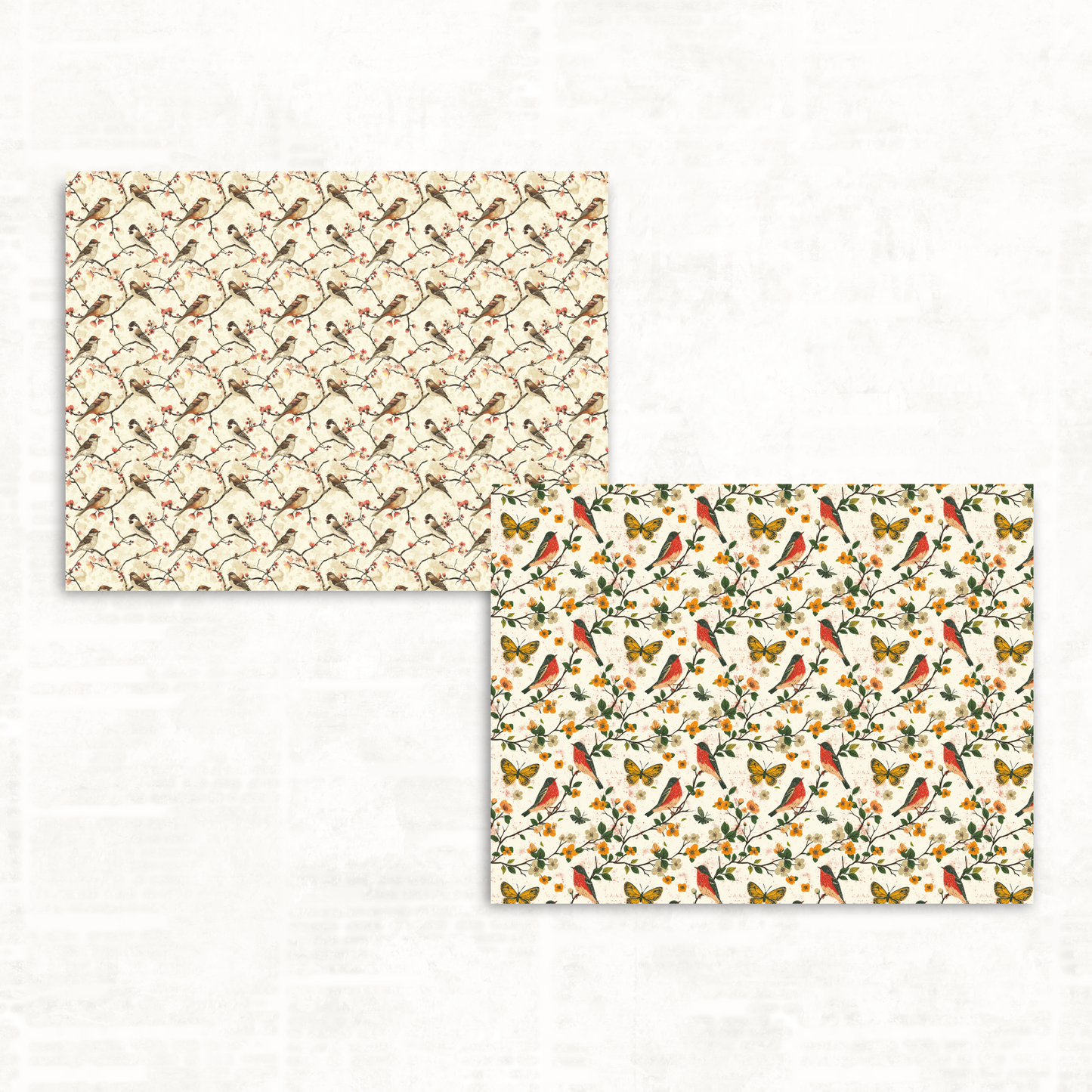Shabby Chic Scrapbook Papers – Printable Vintage Backgrounds with Florals, Birds & Butterflies