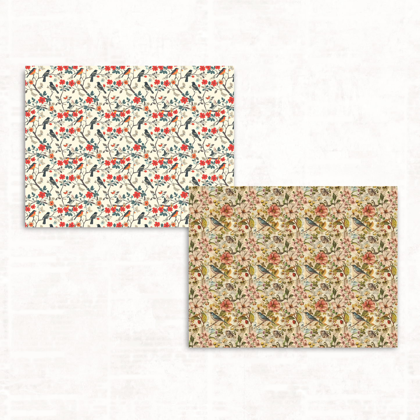 Shabby Chic Scrapbook Papers – Printable Vintage Backgrounds with Florals, Birds & Butterflies