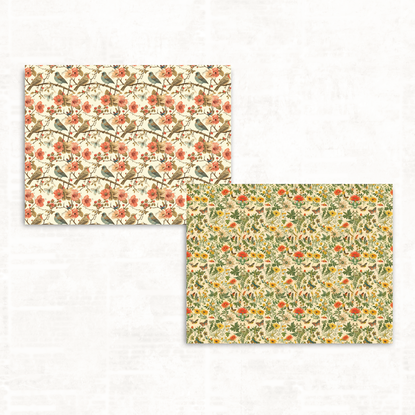Shabby Chic Scrapbook Papers – Printable Vintage Backgrounds with Florals, Birds & Butterflies