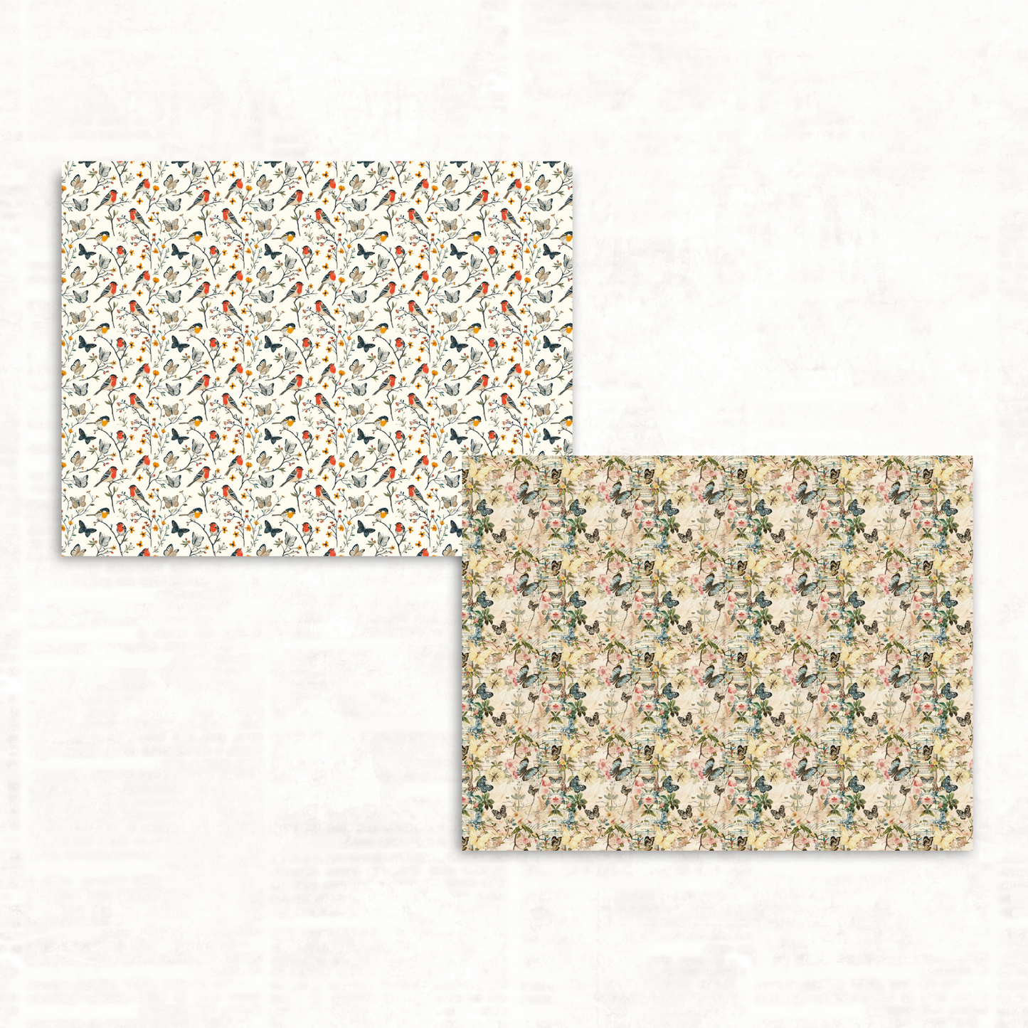 Shabby Chic Scrapbook Papers – Printable Vintage Backgrounds with Florals, Birds & Butterflies