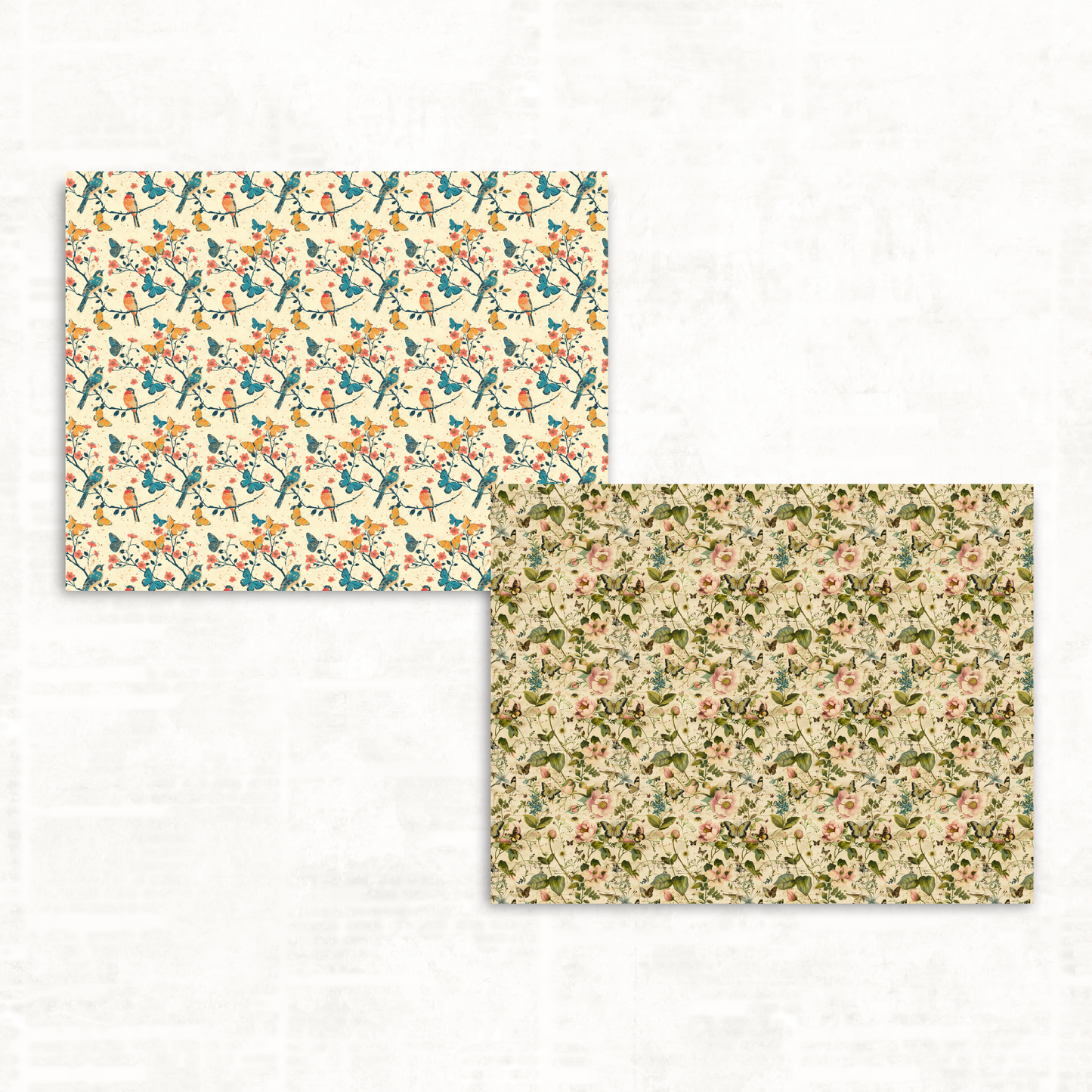 Shabby Chic Scrapbook Papers – Printable Vintage Backgrounds with Florals, Birds & Butterflies