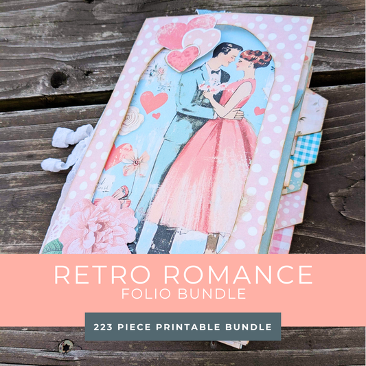 1950s Valentine Junk Journal Folio Kit – Printable Retro Romance Scrapbook, Ephemera & Mini Journal