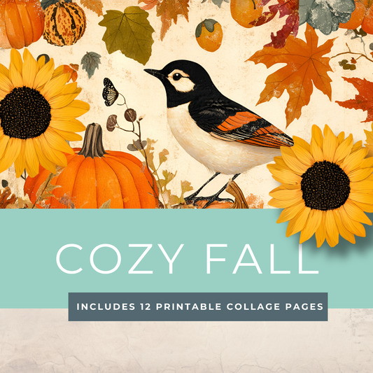 Cozy Fall Collage Sheets – Printable Sunflowers, Birds & Florals for Junk Journals & Autumn Crafts