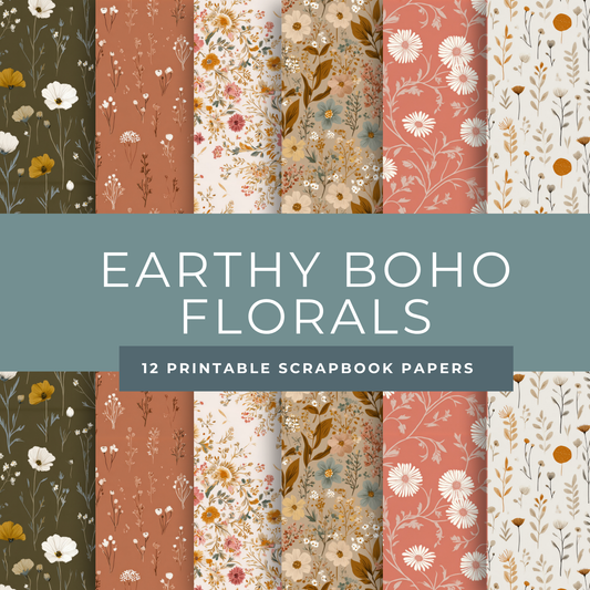 Earthy Boho Floral Scrapbook Papers – Printable Neutral & Deep Orange Backgrounds for Junk Journals