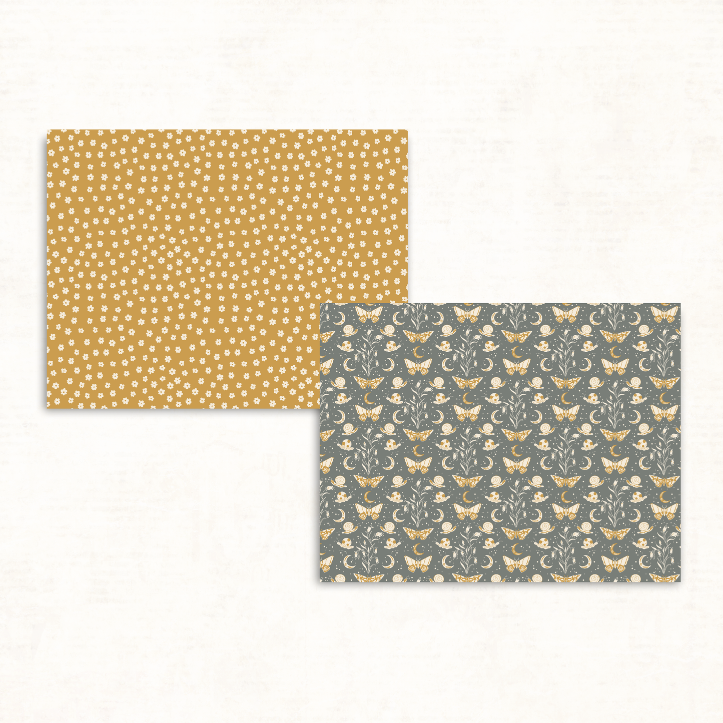Earthy Boho Scrapbook Papers – Printable Snail, Moth & Moon Backgrounds for Junk Journals