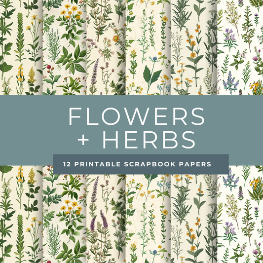 Wildflowers & Herbs Scrapbook Papers – Printable Botanical Backgrounds for Journals & Crafts