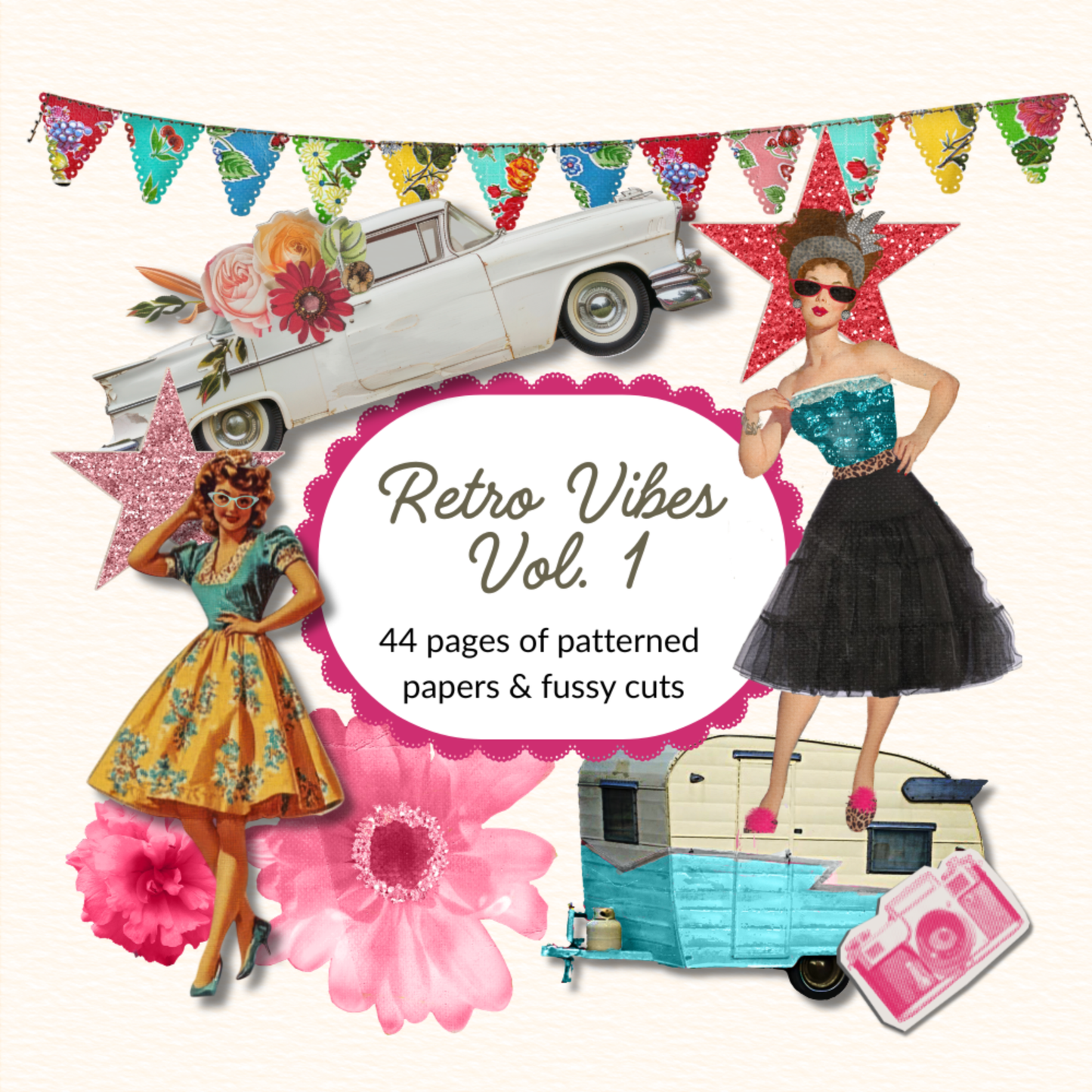 Retro Vibes Vol. 1 Collage Book – Retro Ephemera, Funky Women & Patterned Craft Papers