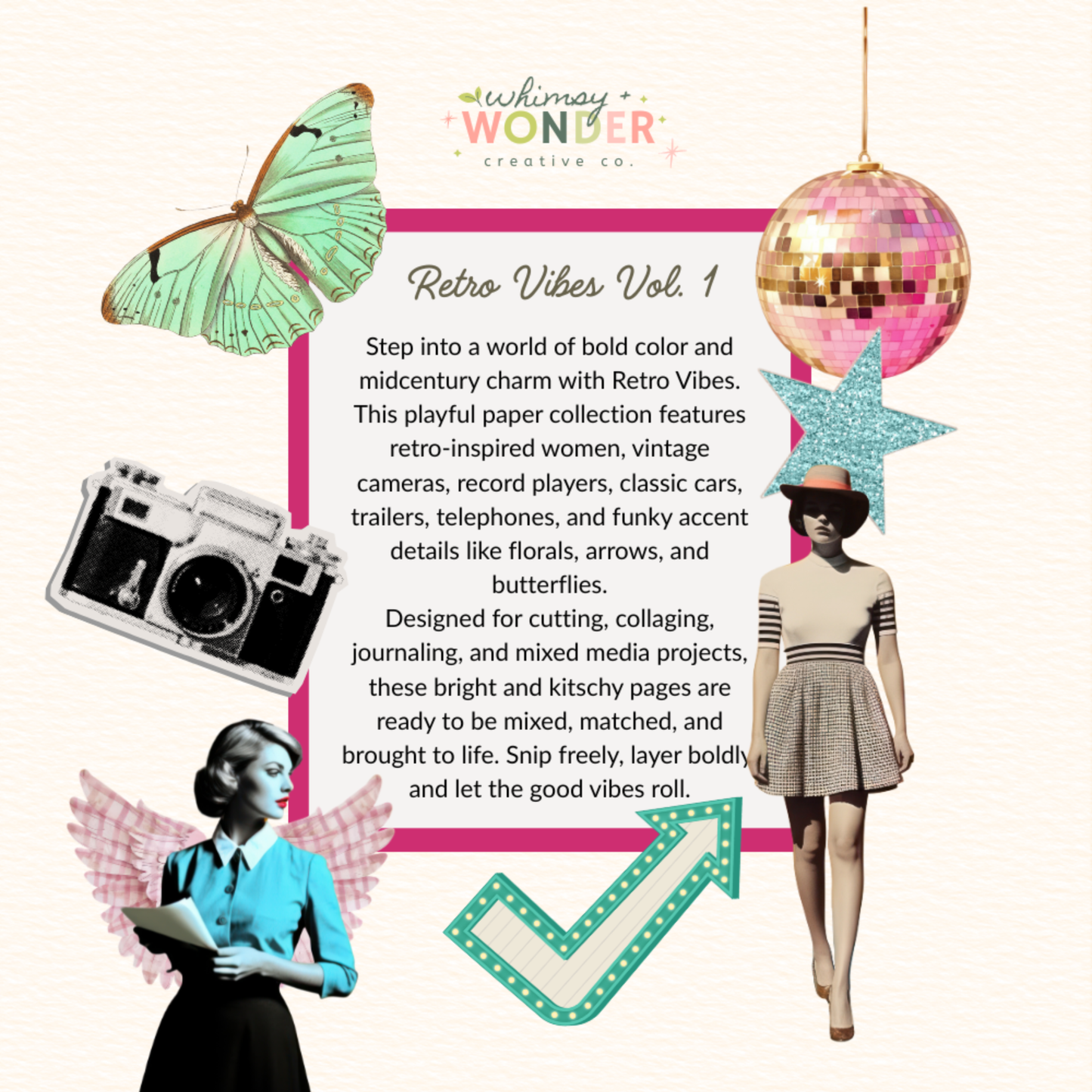 Retro Vibes Vol. 1 Collage Book – Retro Ephemera, Funky Women & Patterned Craft Papers