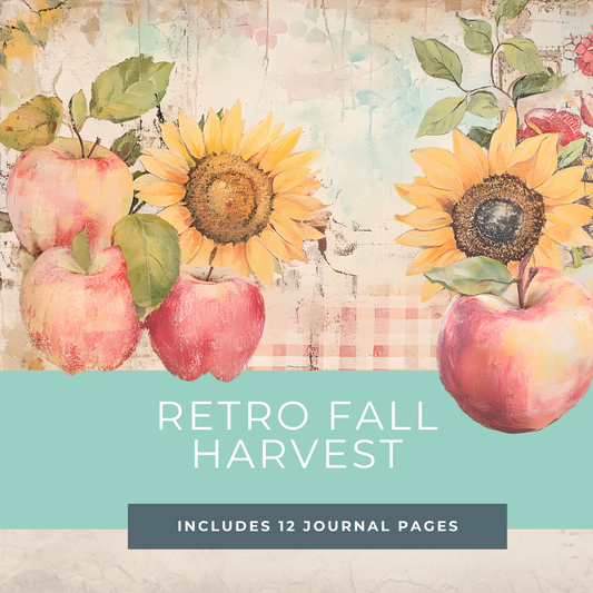 Fall Harvest Journal Pages – Printable Retro Farmhouse Papers with Apples, Sunflowers & Gingham