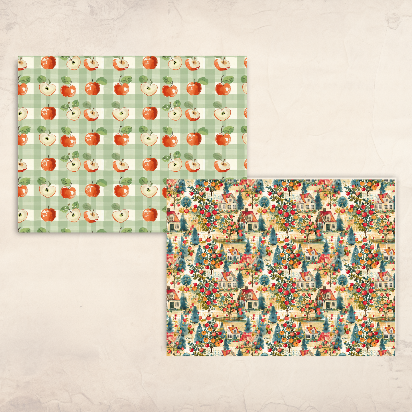 Retro Apple Scrapbook Papers – Printable Fall Gingham & Orchard Patterns for Junk Journals