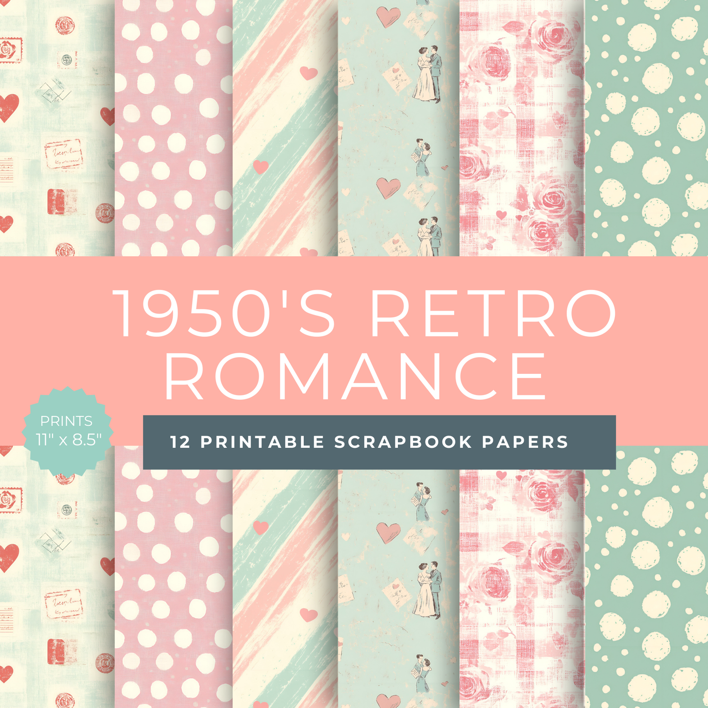 1950s Valentine Junk Journal Folio Kit – Printable Retro Romance Scrapbook, Ephemera & Mini Journal