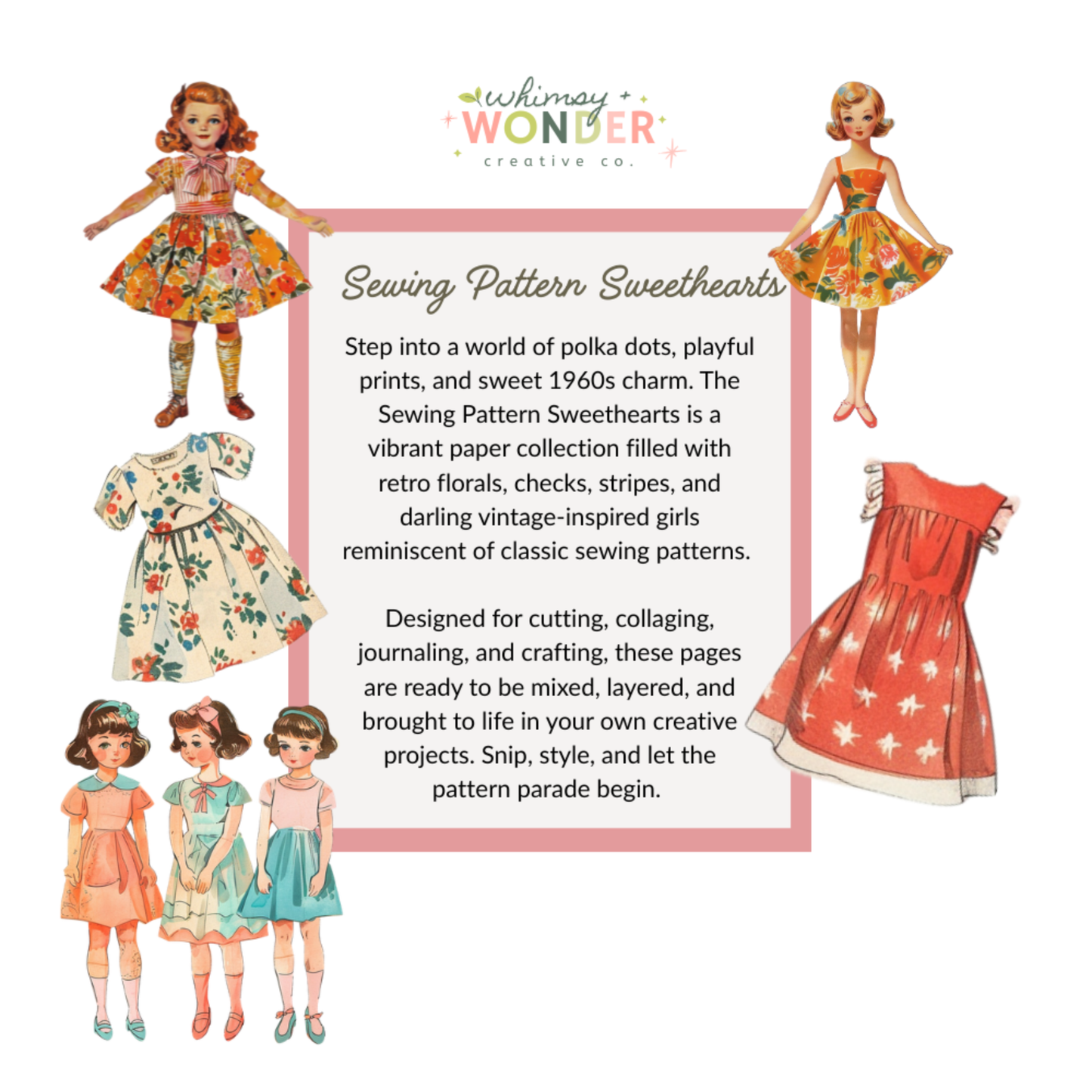 Sewing Pattern Sweethearts Collage Book – Retro 1950s Patterned Papers & Fussy Cuts