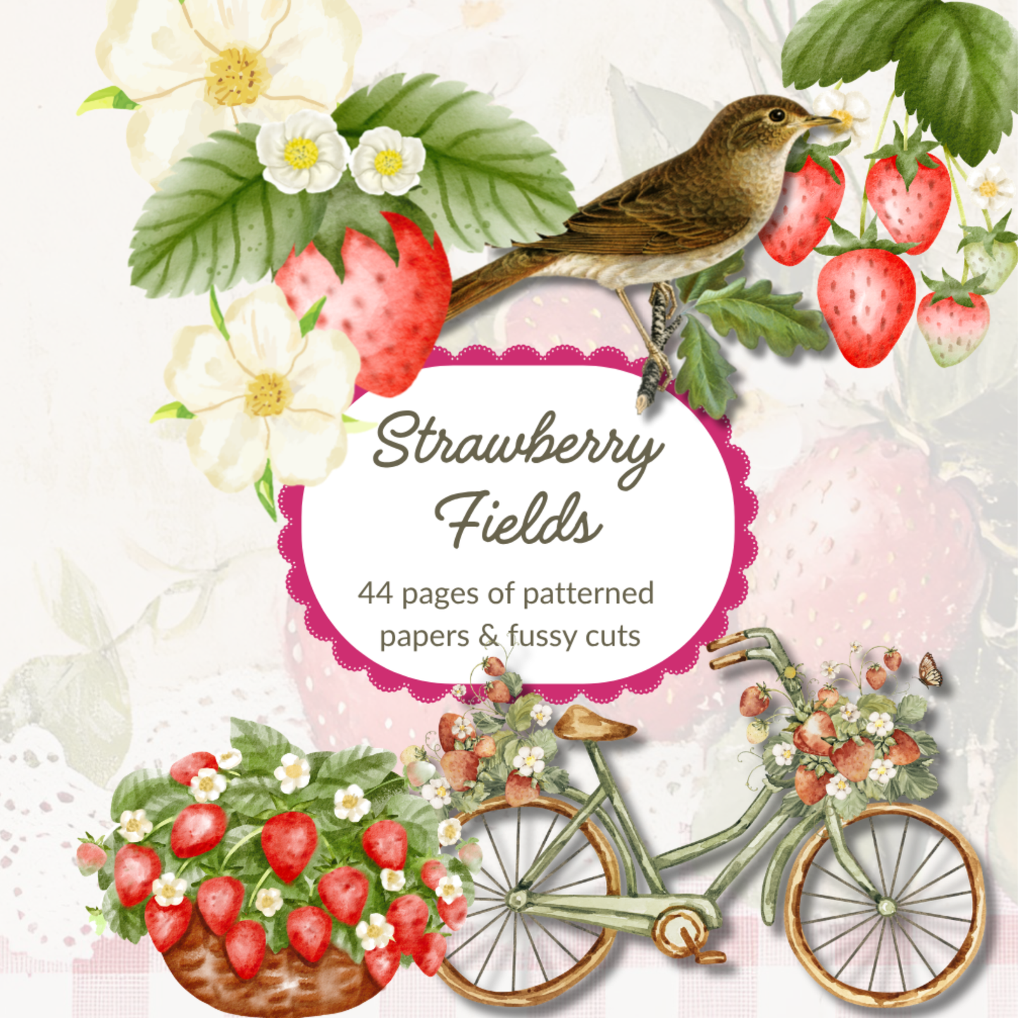 Strawberry Fields Collage Book – 100+ Vintage Strawberry Elements for Journals & Crafts