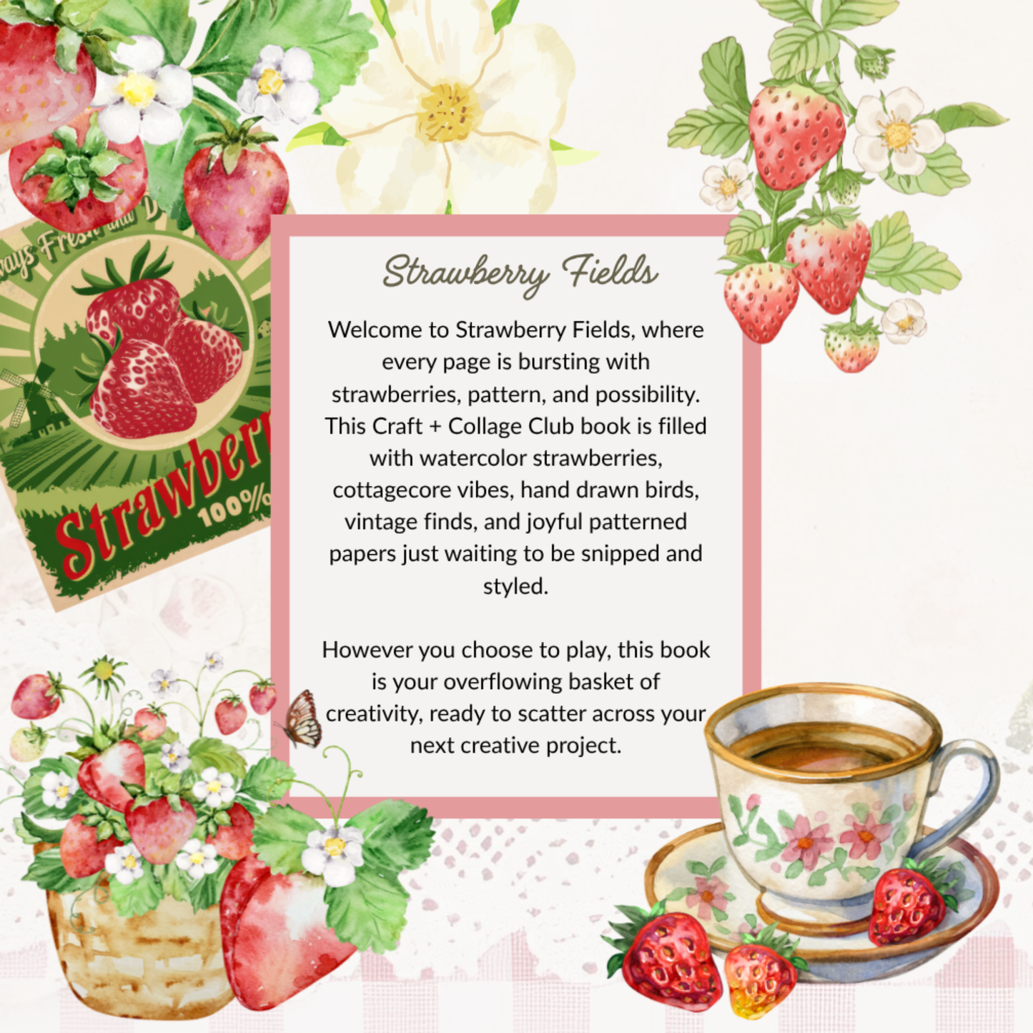Strawberry Fields Collage Book – 100+ Vintage Strawberry Elements for Journals & Crafts