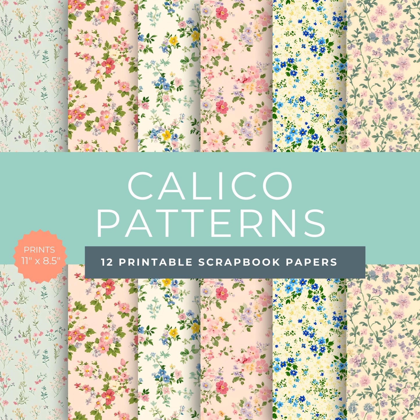 Shabby Chic Floral Scrapbook Paper - Vintage Digital Paper - Floral Background - Printable Journal Supplies
