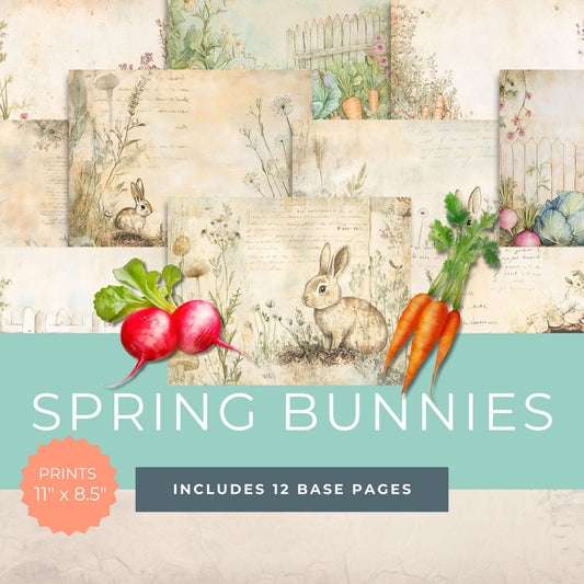 Spring Bunny Junk Journal Kit - Digital Collage - Easter Ephemera - Printable Journal Supplies