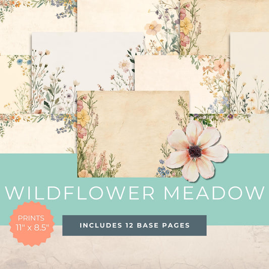 Wildflower Meadow Junk Journal - Printable Pages - Nature Journal Kit - Digital Crafting Supplies